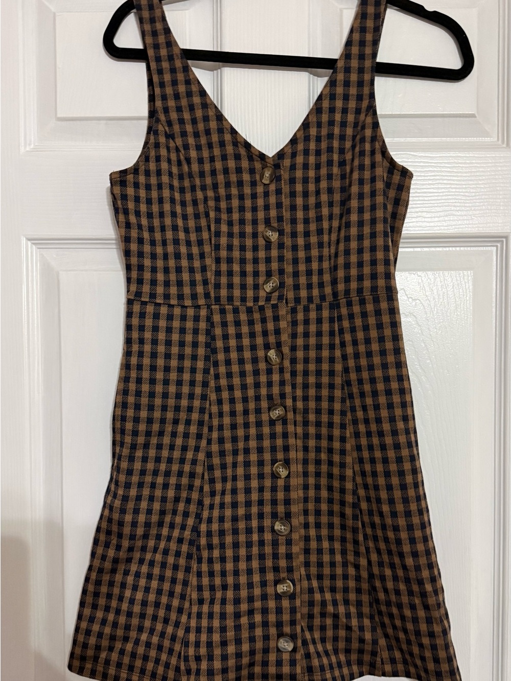 American Eagle Outfitters Brown and Black Plaid Button-Front Mini Dress
